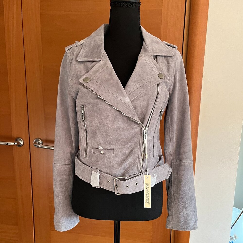 BLANK NYC Leather Moto Jacket in Cloud Grey Suede Size S NWT - Picture 4 of 9